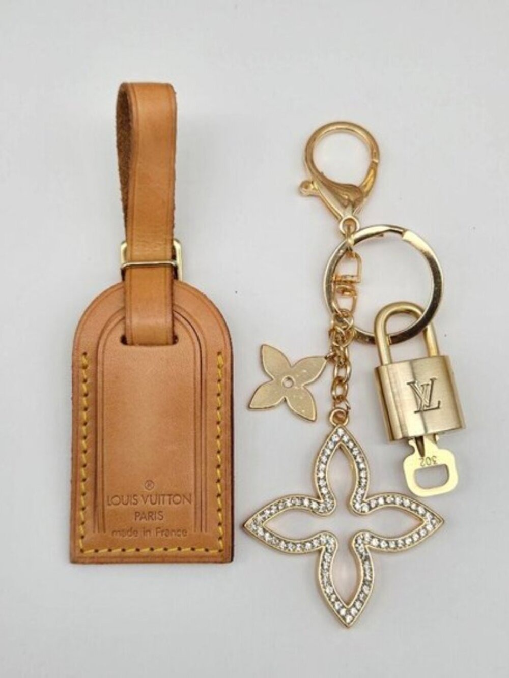 Authentic Louis Vuitton Gold Padlock &Tan Luggage Tag Charm Set-Unbranded Charm